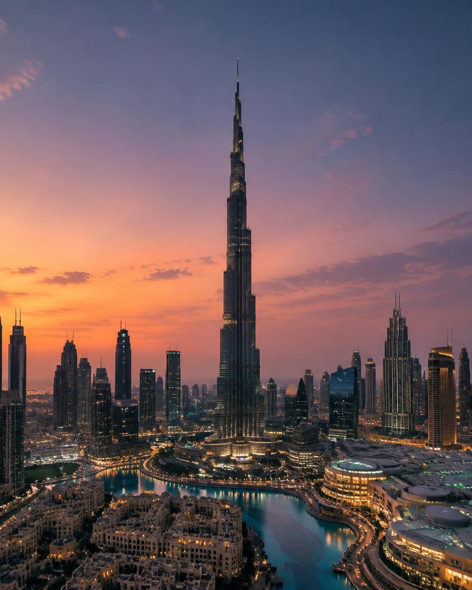 Burj Khalifa and the Dubai skyline at dusk